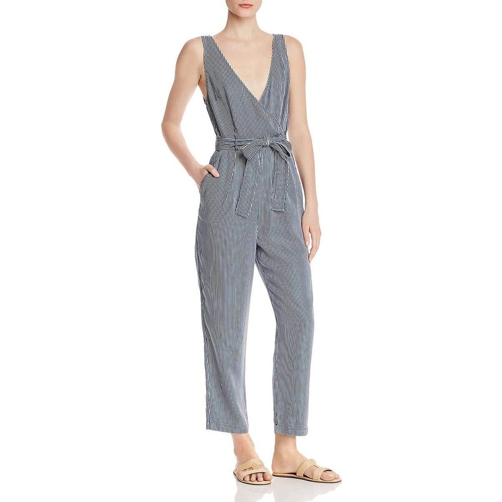 French Connection Jumpsuit Size 0 Sleeveless V-Neck Striped Blue White Coastal